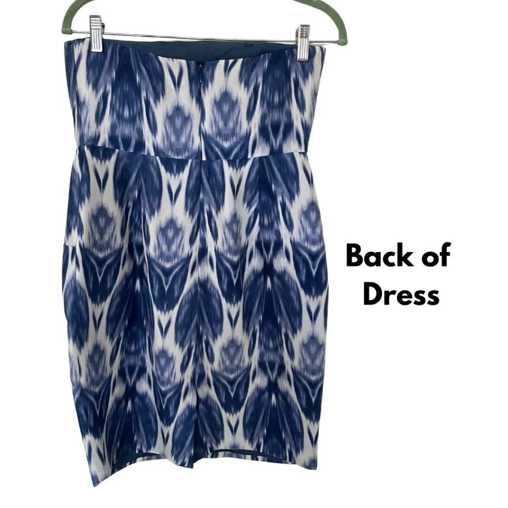 J. Crew Collection Silk Strapless Sheath Dress Sz 4 Blue Ikat 90's